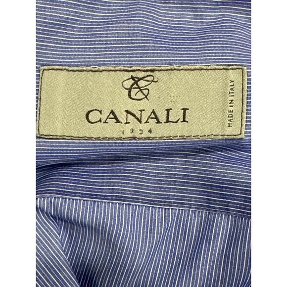 Canali 1934 Mens Blue Striped Dress Shirt Size 44 17.5 Made In Italy - Picture 2 of 5